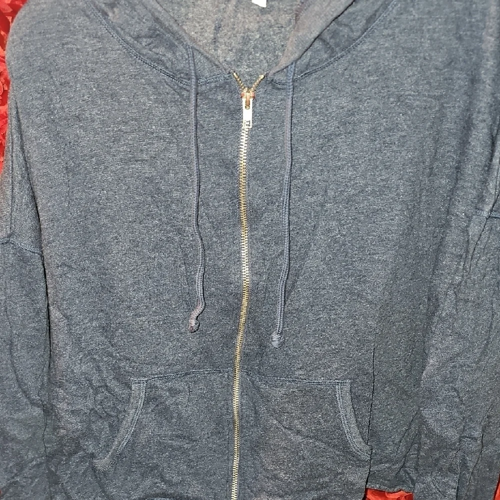 Victoria's Secret Blue Hoodie Crop Zip Up Sweatshirt Size Large